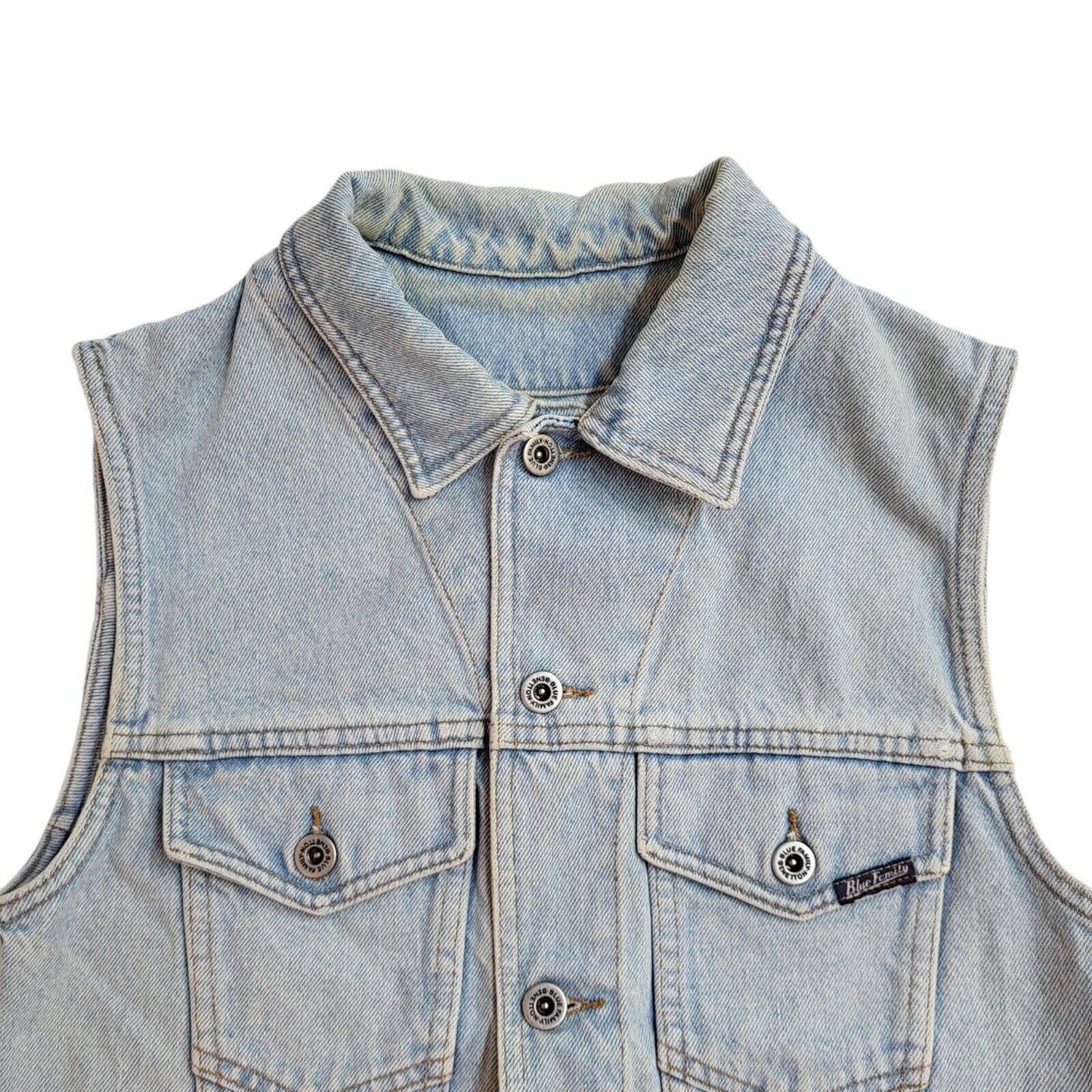 Blue Family 90s Vintage Sleeveless Blue Denim Button Shirt Uk Women's Size 14
