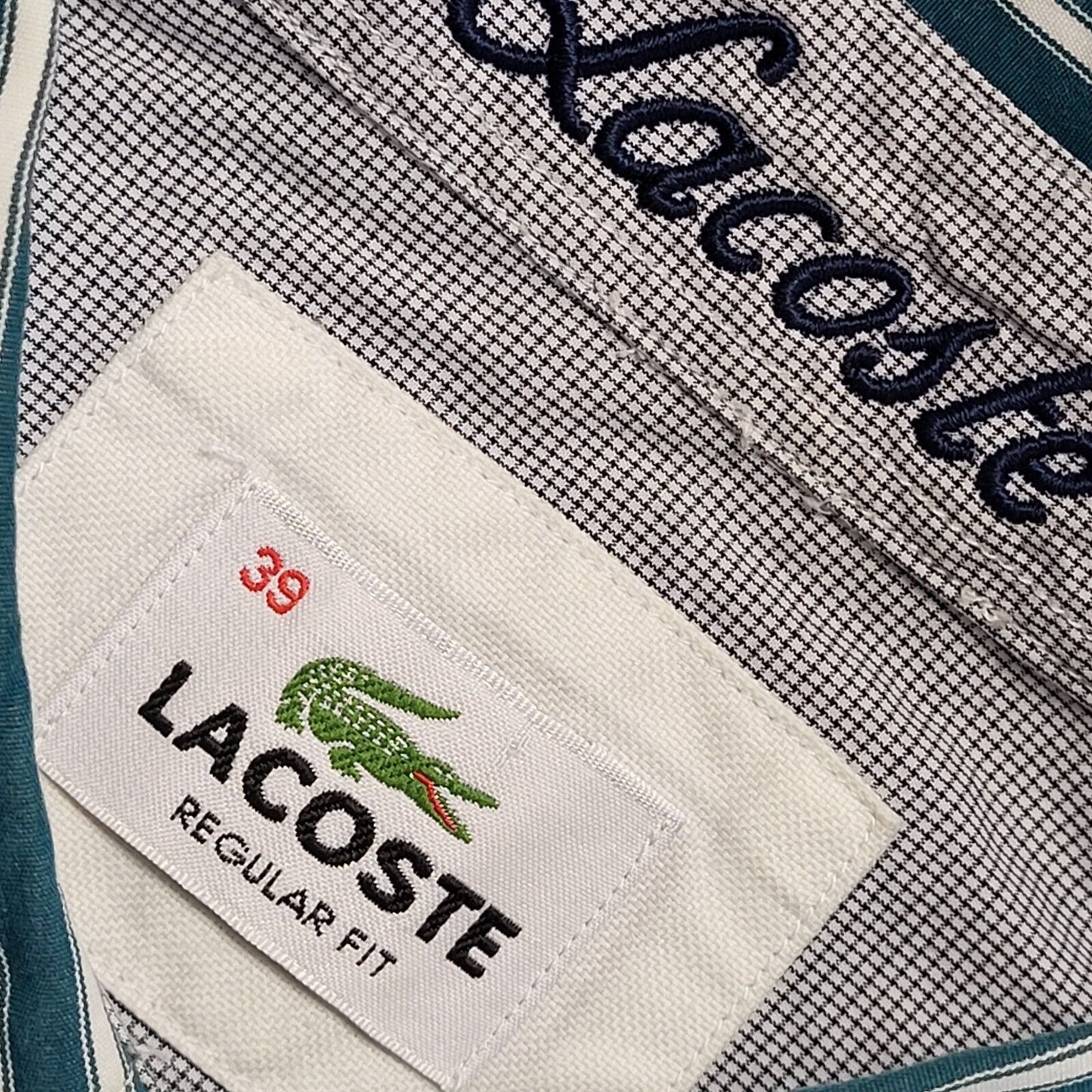 Lacoste 90's Vintage Green & White Striped Long Sleeve Shirt Mens UK Size M