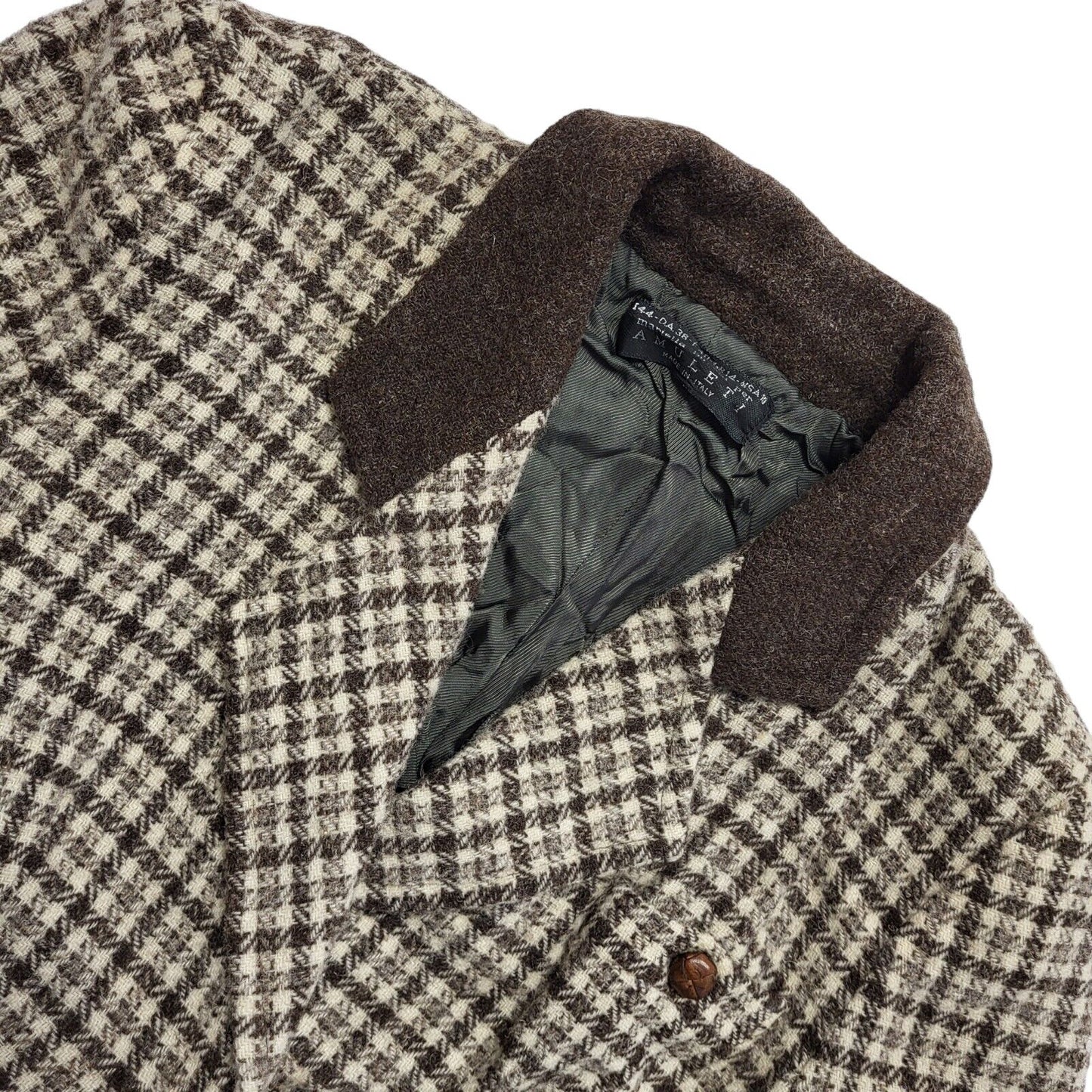 Amuleti Brown 80s Check Button Wool Jacket Uk Women's Size 14
