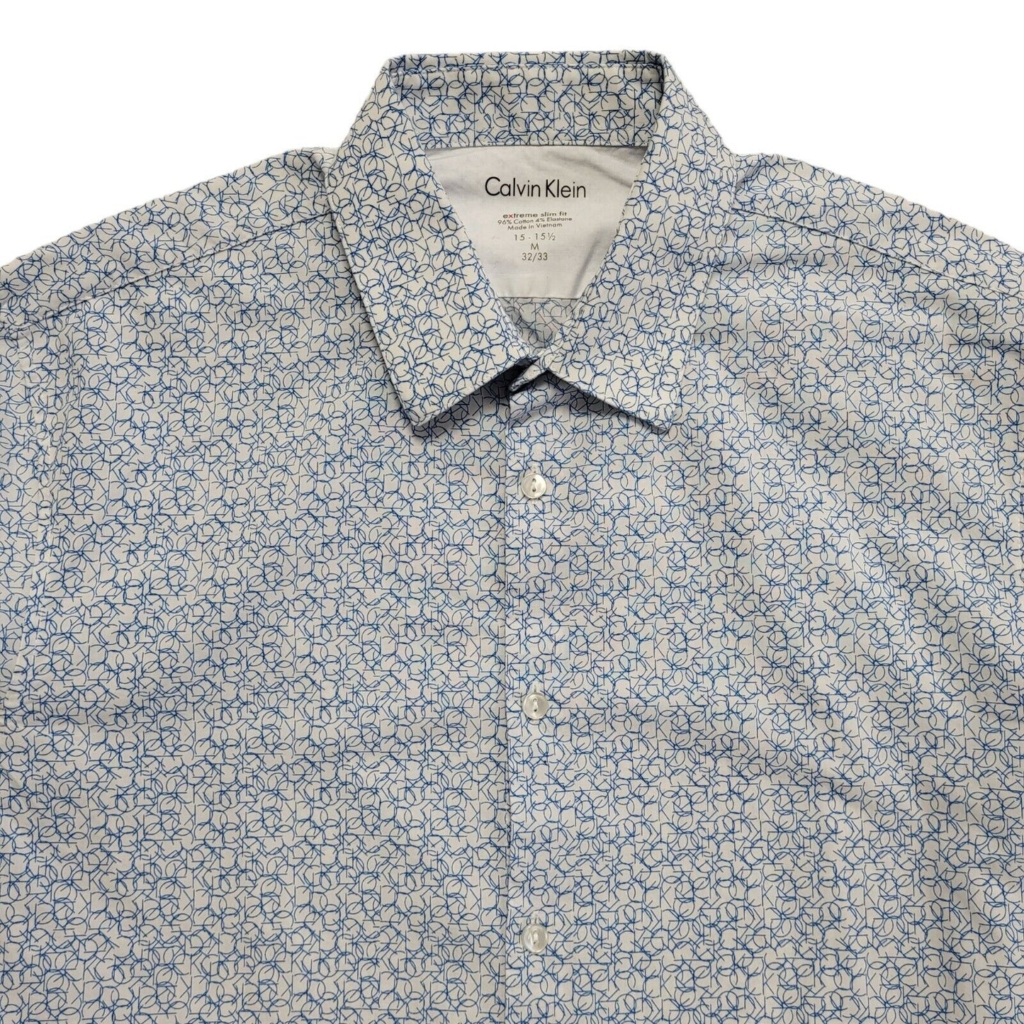 Calvin Klein 90's Vintage White & Blue Long Sleeve Shirt Mens UK Size M