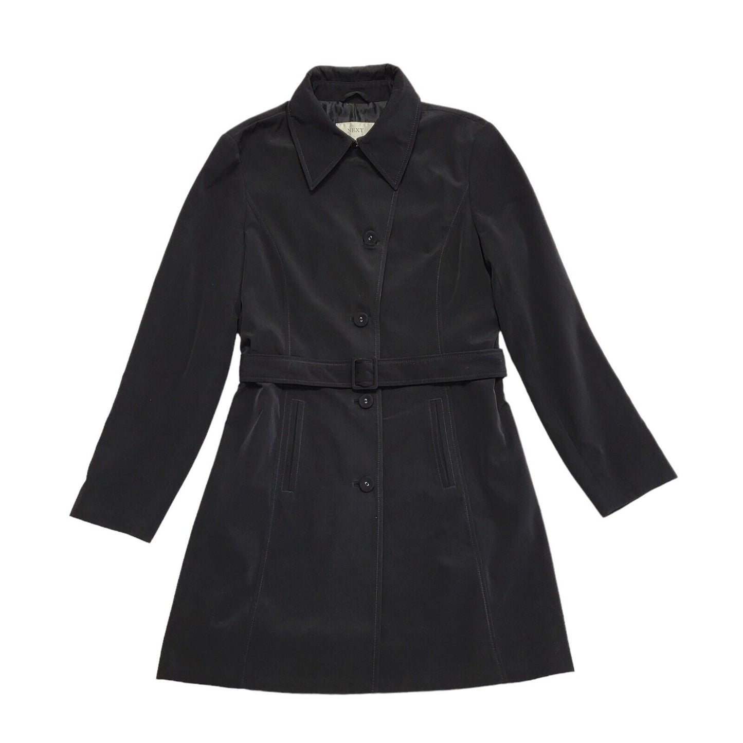 Next Black Vintage 90s k Button & Belt Rain Coat Uk Women's Size 12
