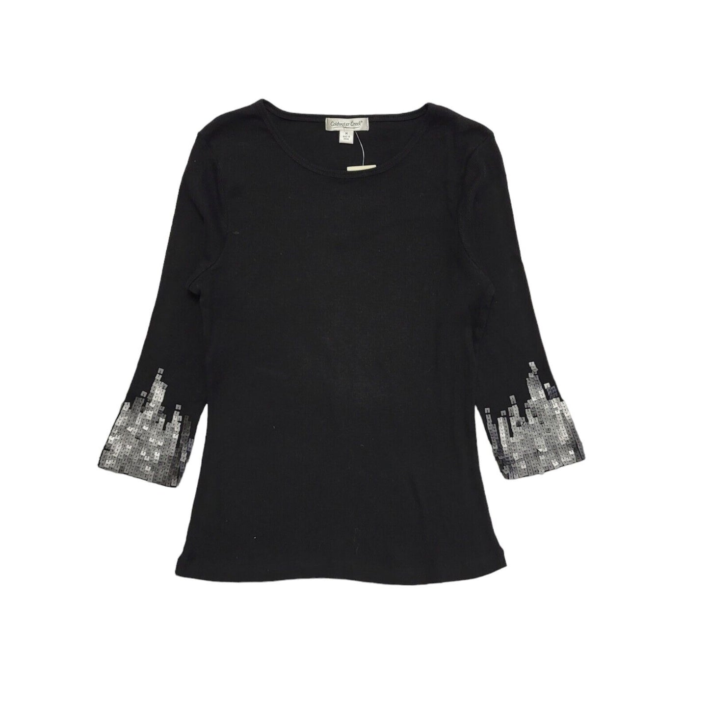 Coldwater Creek 90s Black Long Sleeve Sequin Top Uk Women's Size M BNWT