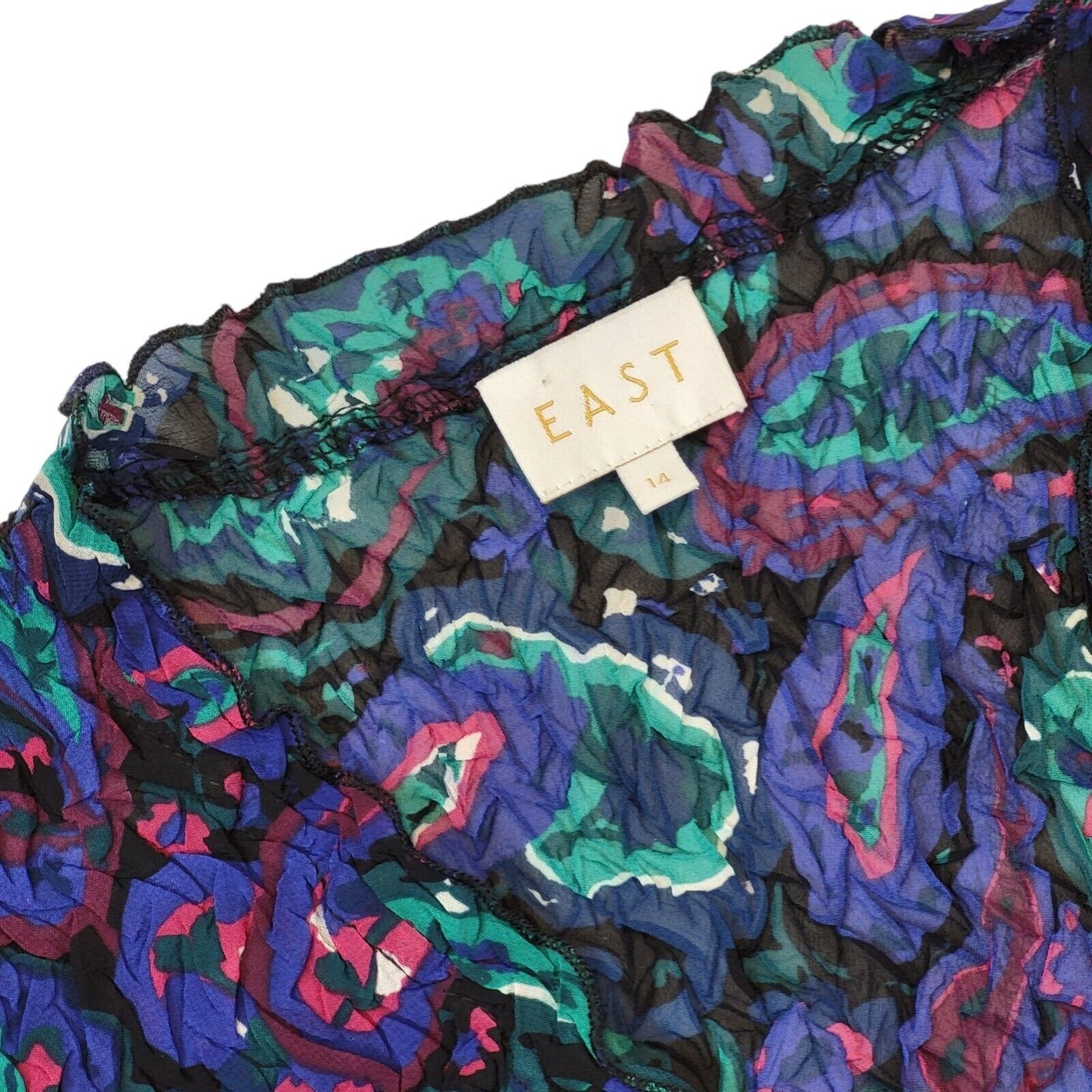 East Y2K Purple, Green & Blue Retro Abstract Tie Front Blouse Women's Size 14