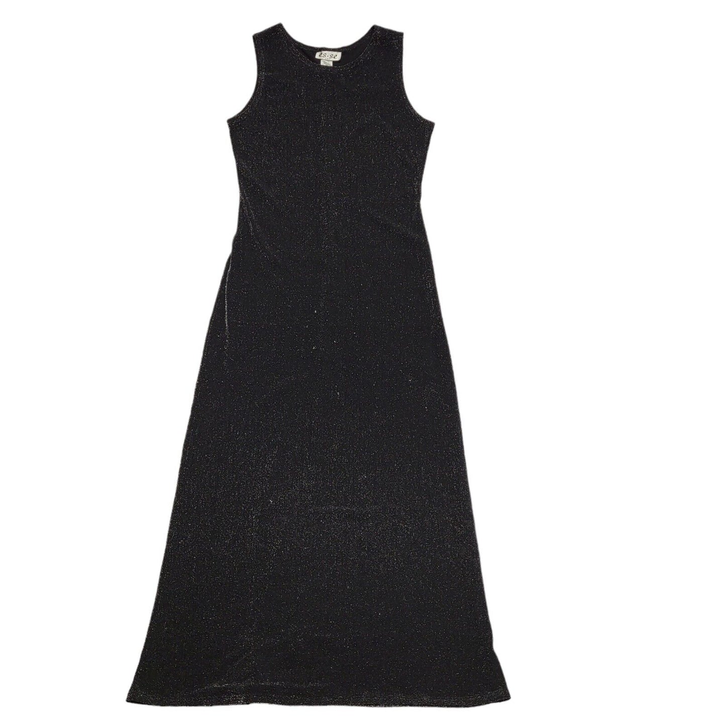 Es.Se Vintage 80's Black & Silver Sleeveless Long Glitter Dress Womens UK L