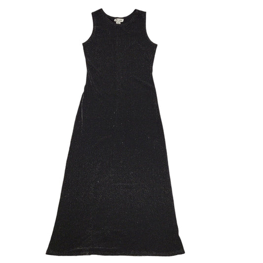 Es.Se Vintage 80's Black & Silver Sleeveless Long Glitter Dress Womens UK L