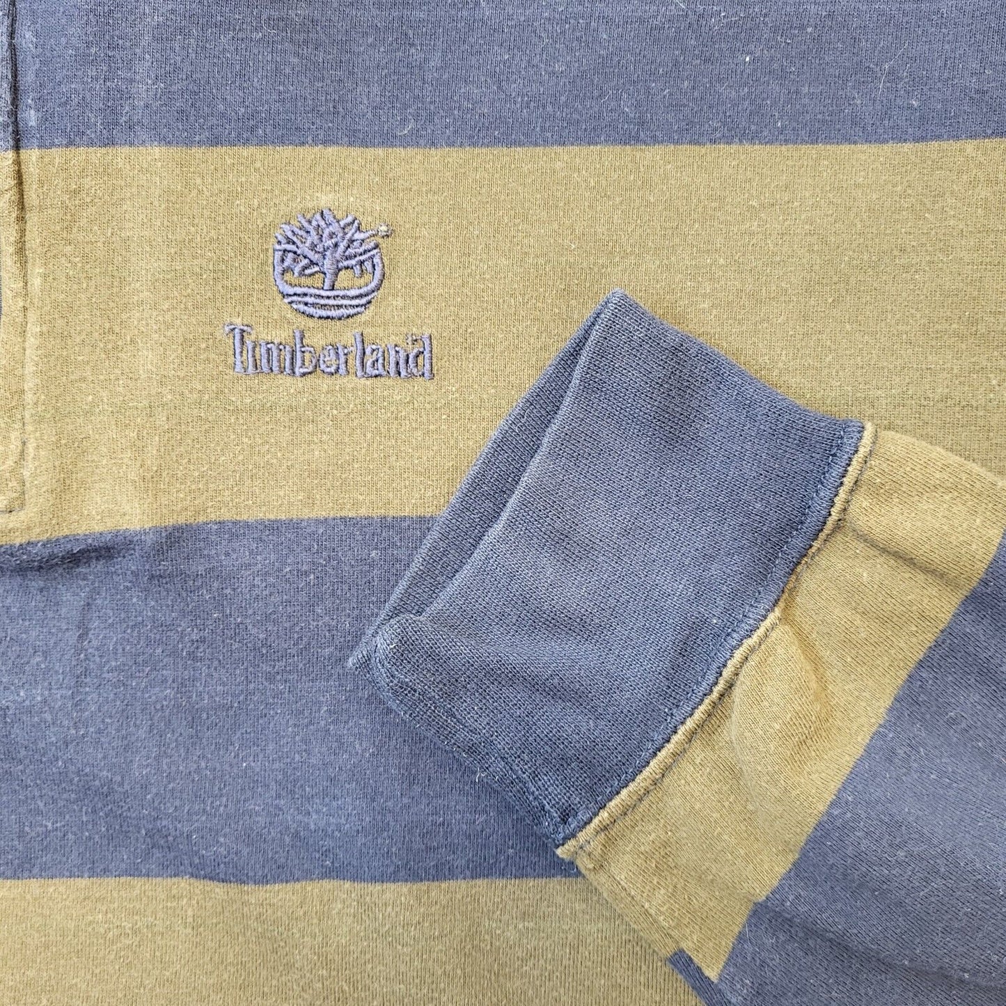 Timberland Brown & Navy Striped Y2k 1/4 Zip Jumper Men's Size Large