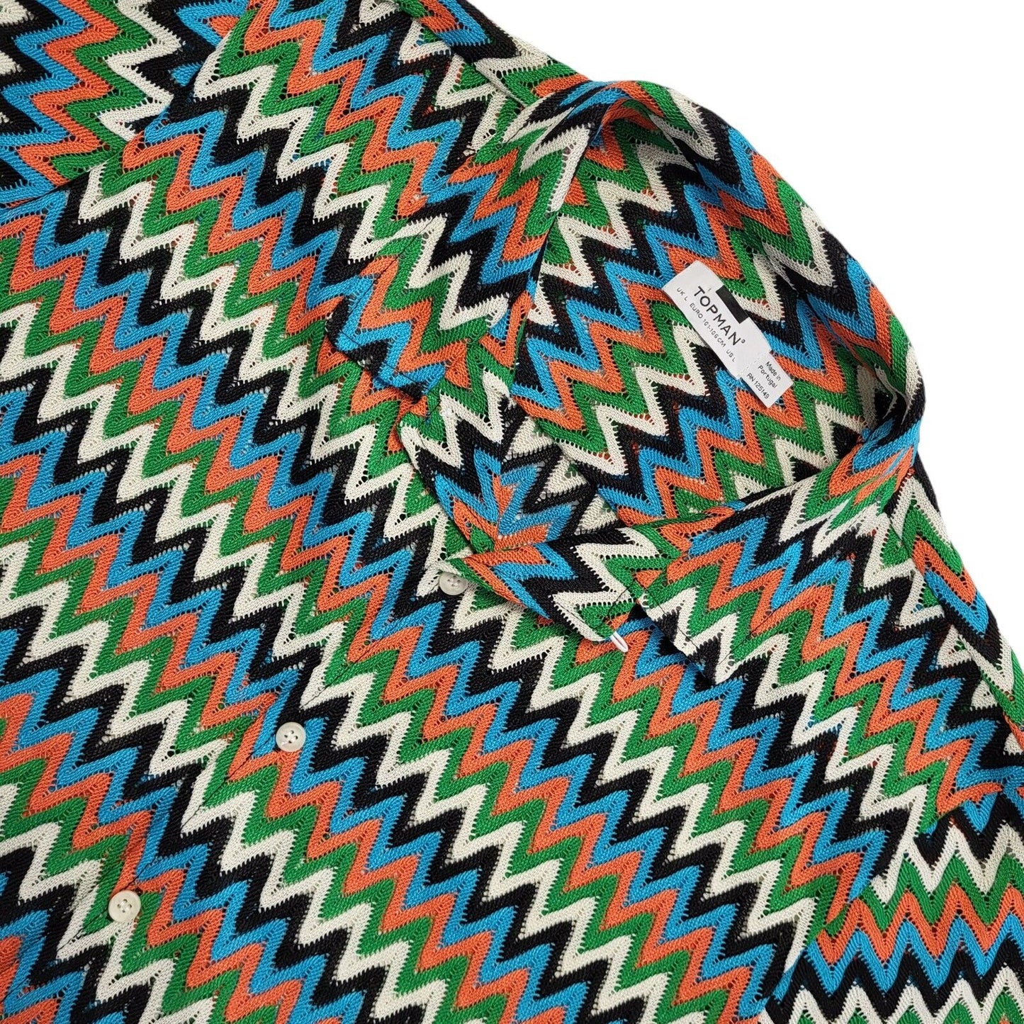 Topman Vintage Y2k Green & Blue Geometric Short Sleeve Shirt Men's UK L