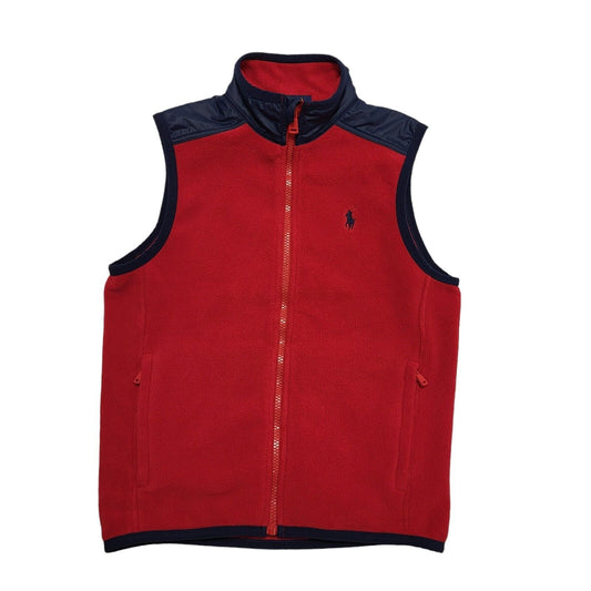 Polo Ralph Lauren Red & Navy Zip Up Fleece Gilet Uk Kids Medium