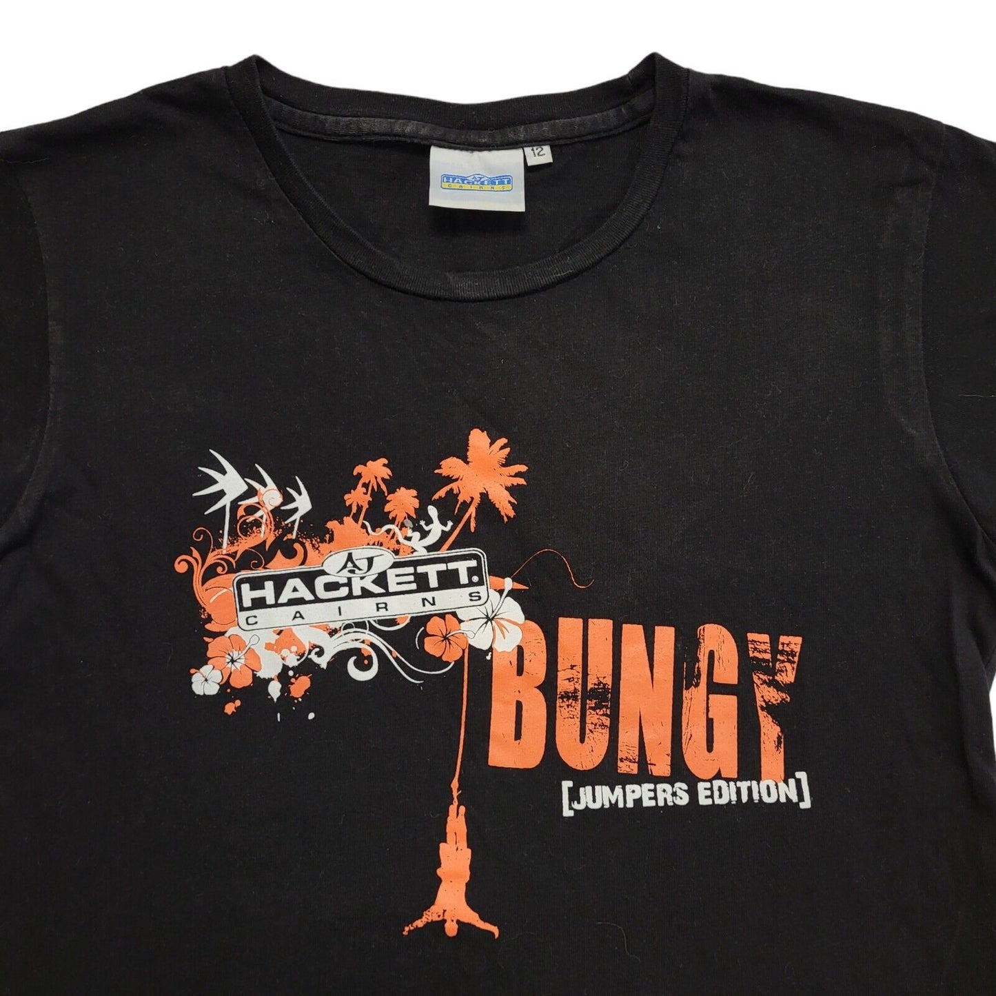 Hackett Cairns Australia Vintage 90's Black Bungy Tourist T-Shirt Womens UK 12