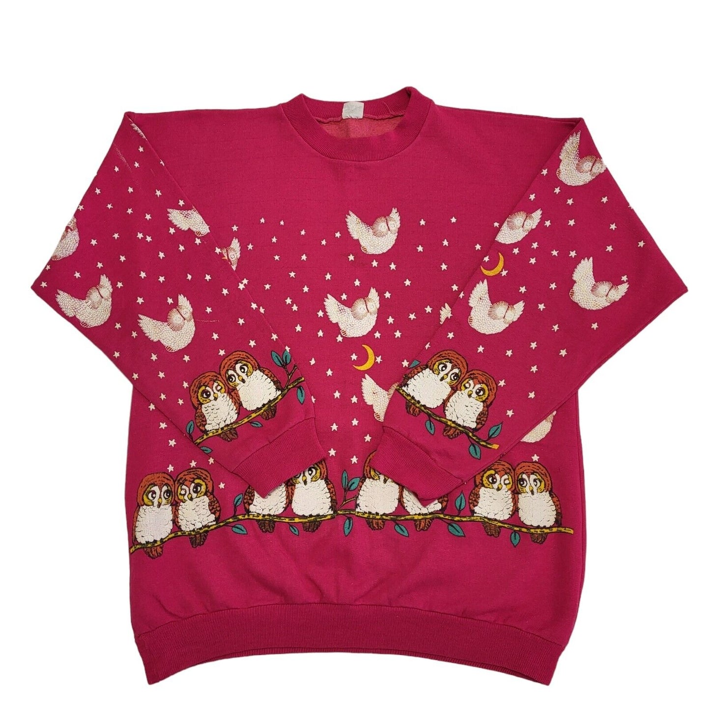 Vintage 80s Pink Owl print Sweatshirt Women's Size L
