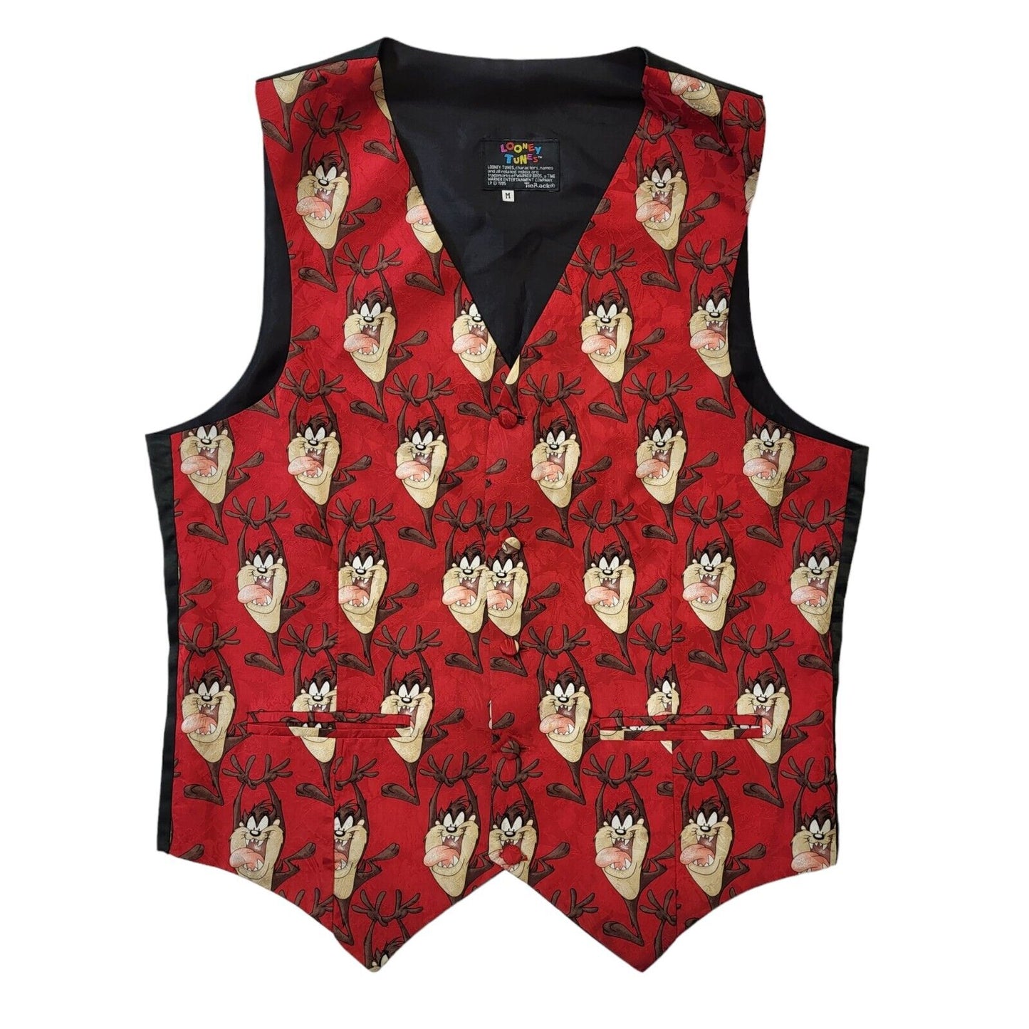 Looney Tunes Tas 90s Vintage Red & Black Button Up Waistcoat Men's Size M
