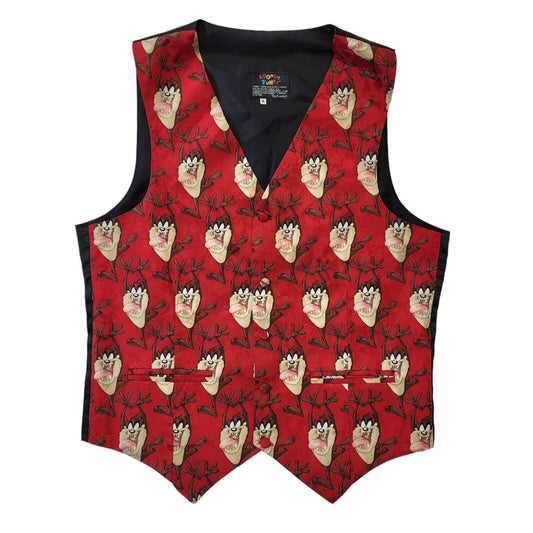 Looney Tunes Tas 90s Vintage Red & Black Button Up Waistcoat Men's Size M