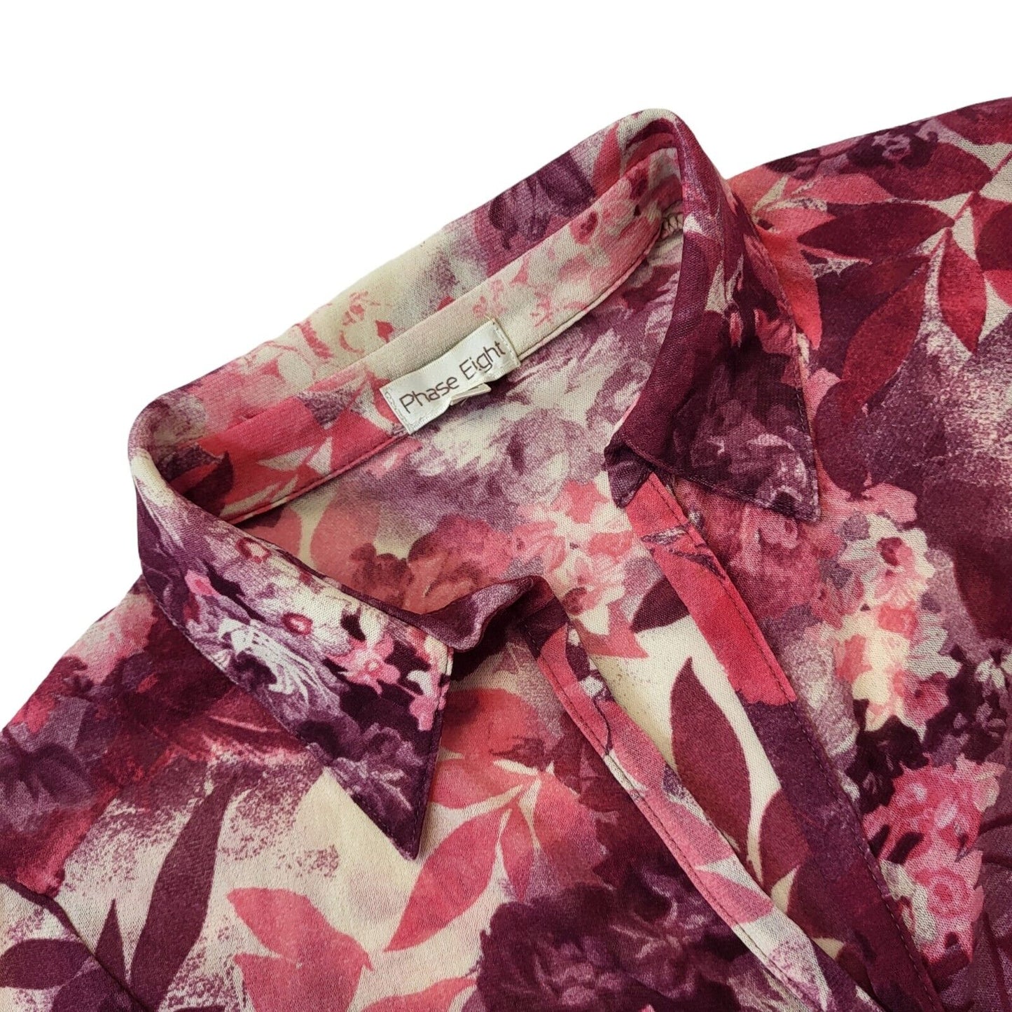 Phase Eight 90s Vintage Pink Floral Button Up Long Sleeve Shirt Women's 12