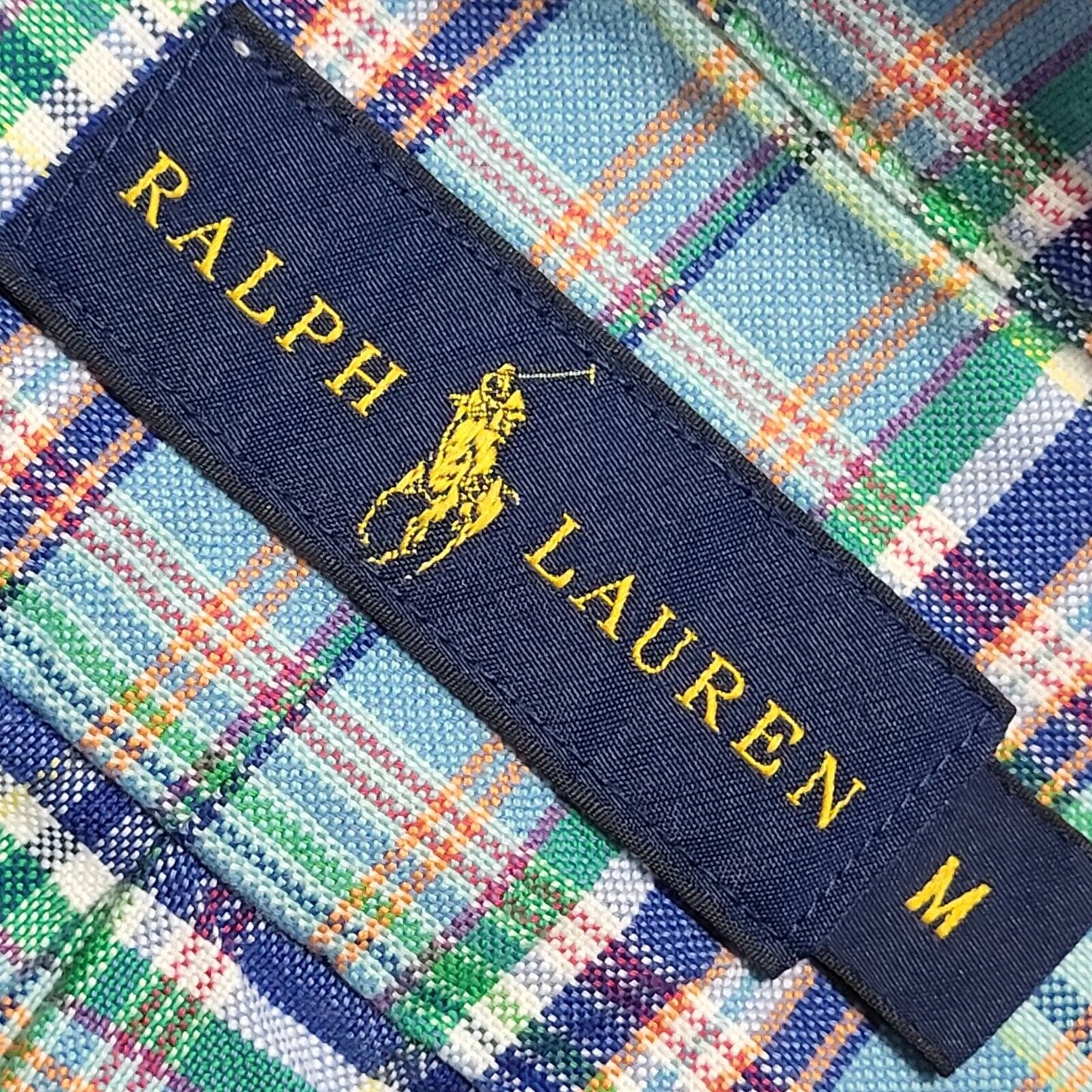 Ralph Lauren 90's Vintage Blue & Green Checked Long Sleeve Shirt Mens UK Size M