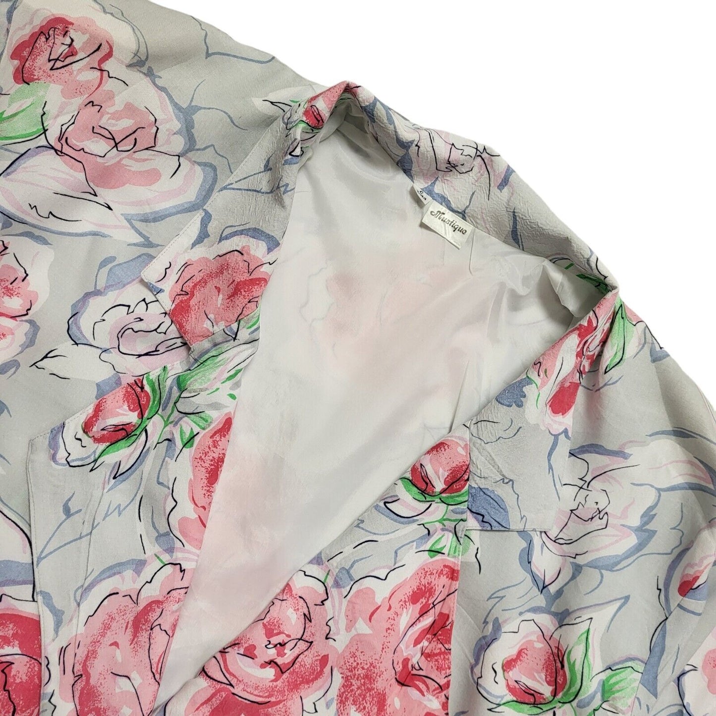 Mustique Vintage 90's Blue & Pink Floral Button Front Jacket Womens UK XL-XXL