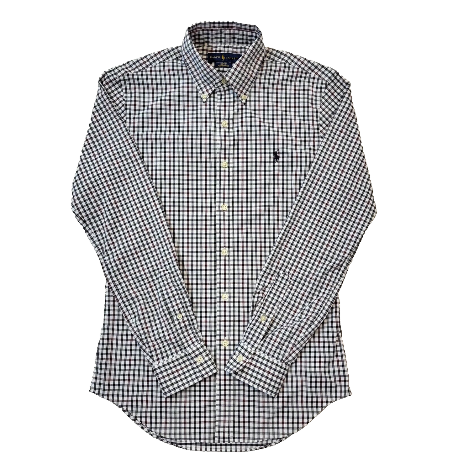 Polo Ralph Lauren White & Red Check Slim Long Sleeve Shirt Men's Size S Eu 46