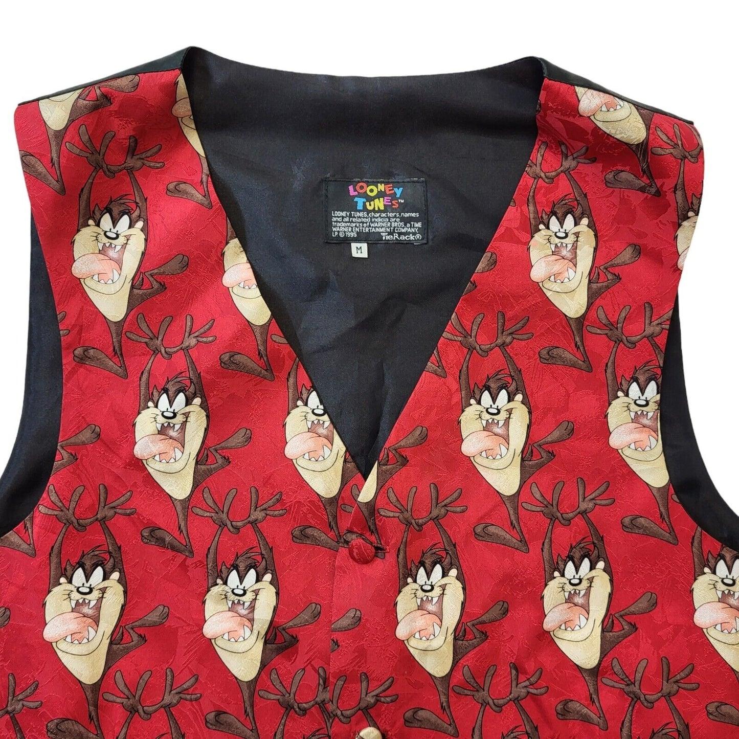 Looney Tunes Tas 90s Vintage Red & Black Button Up Waistcoat Men's Size M