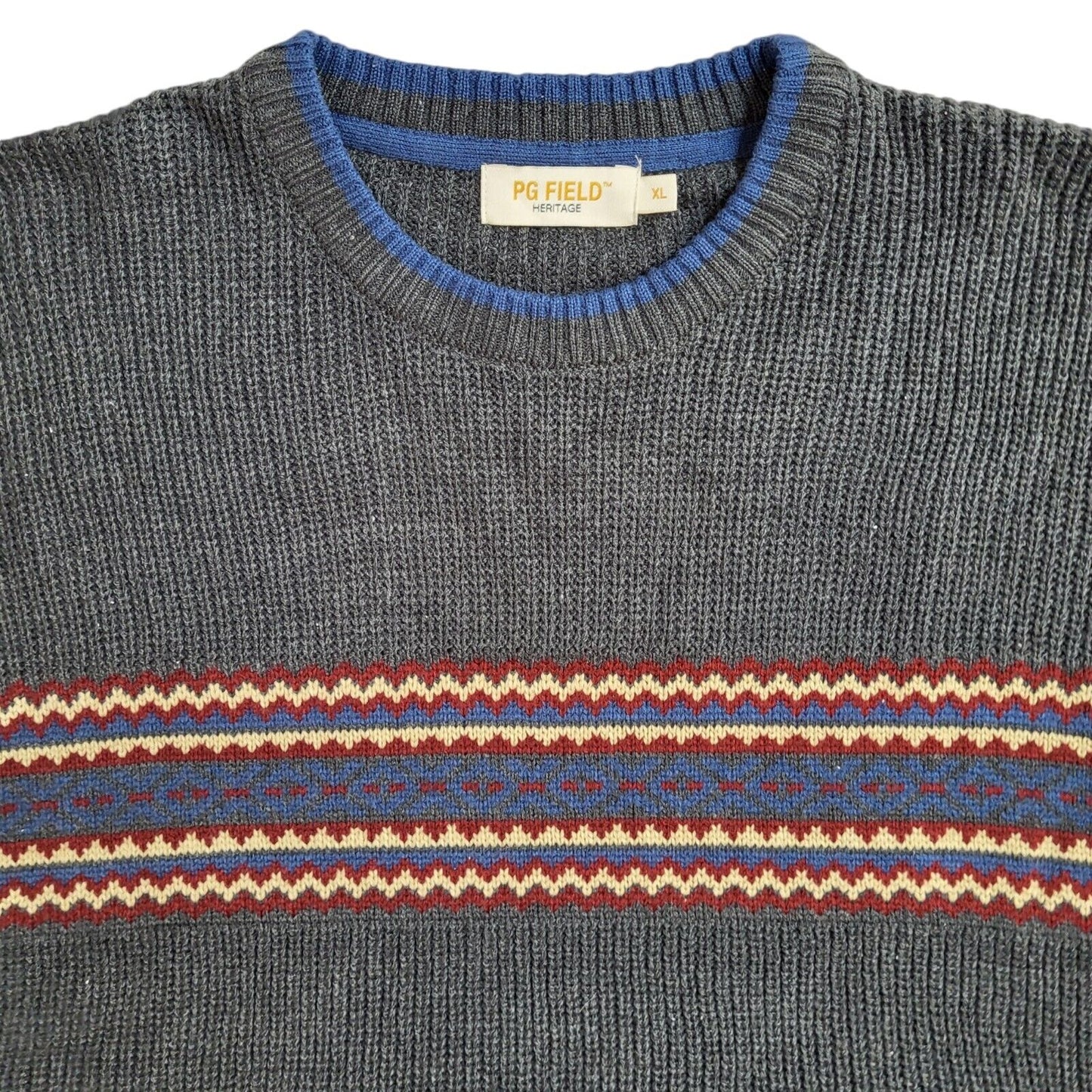 PG Field Grey Striped Round Neck Vintage 90's Jumper Men's UK XL
