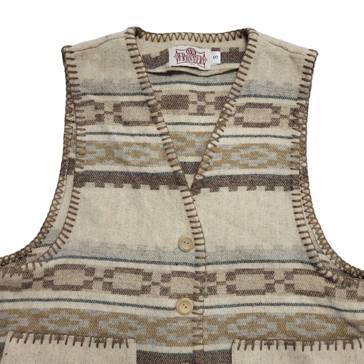 New Frontier 90s Beige Button Wool Blend Waistcoat Uk Women's Size Small