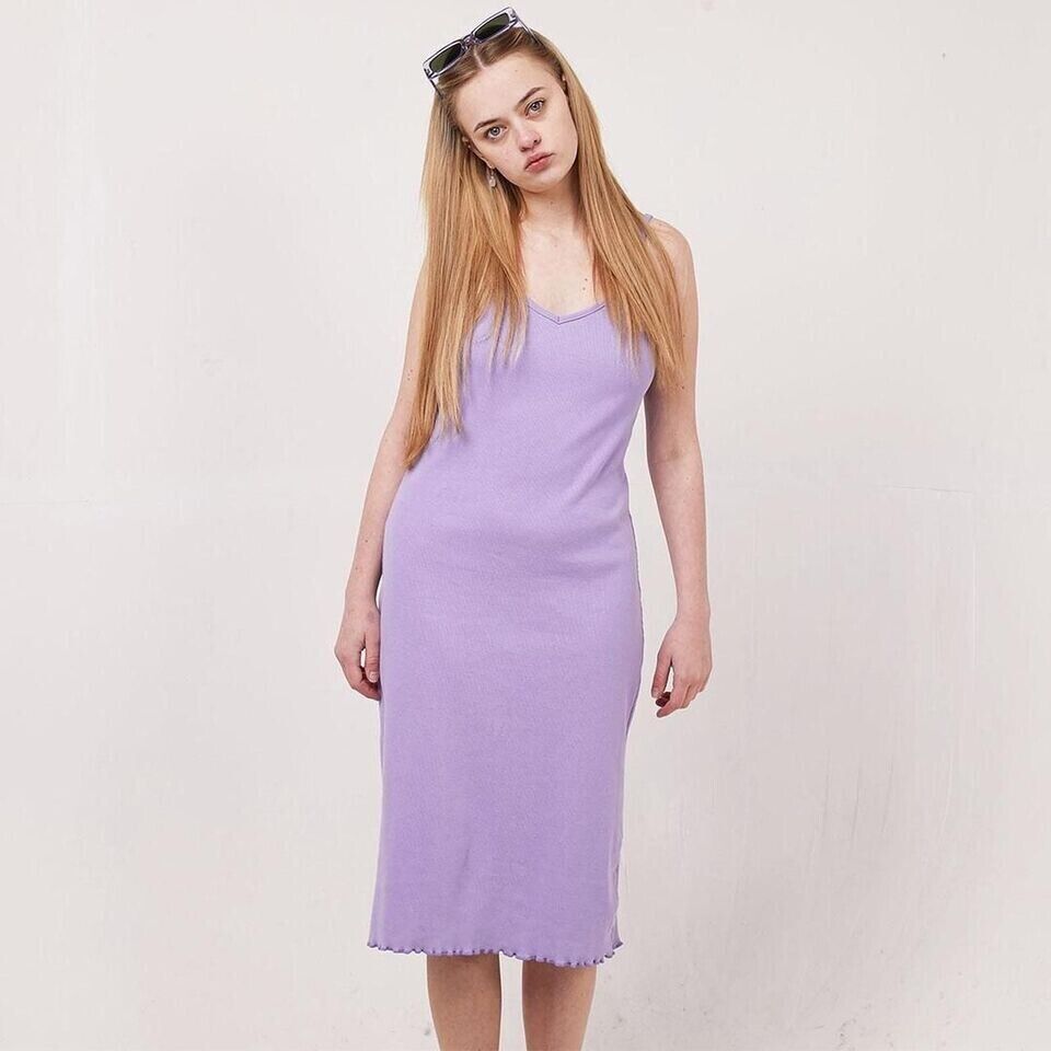 Joie De Vivre Vintage 90's Lilac Body Con Midi Lettuce Hem Dress Womens UK 14