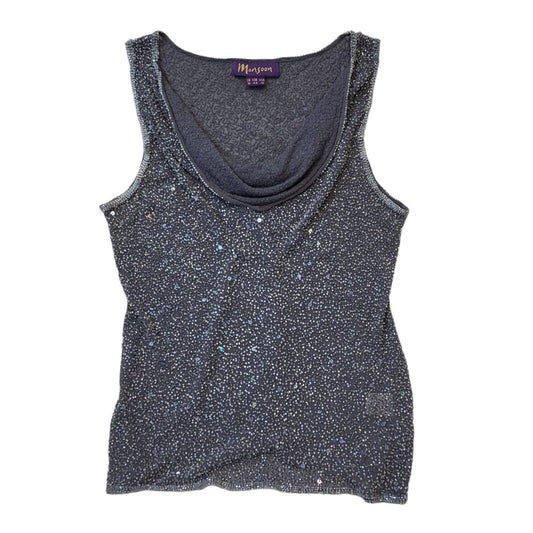 Monsoon 90s Vintage Grey Cowl Neck Beaded Sequin Vest Top Women's UK Size 16