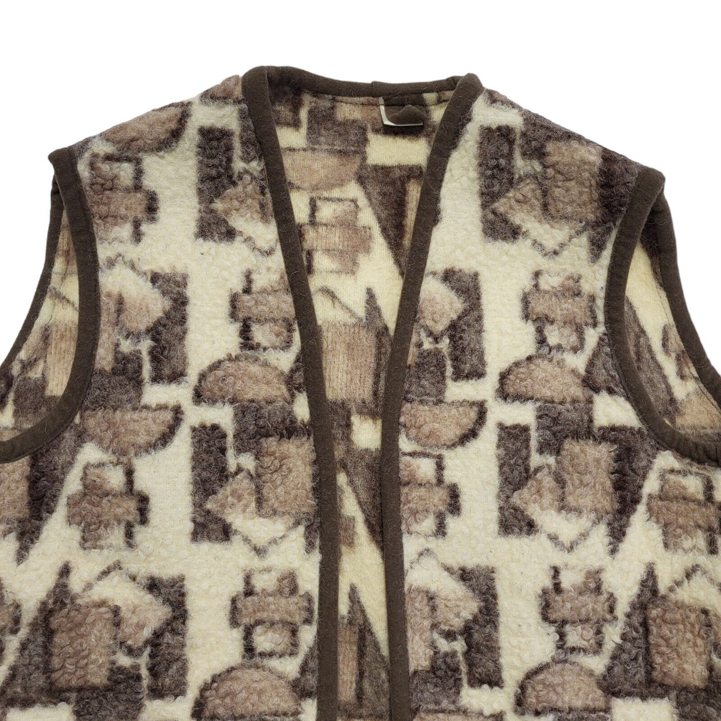Runo Vintage 90's Beige & Brown Retro Wool Gilet Womens UK Size 20