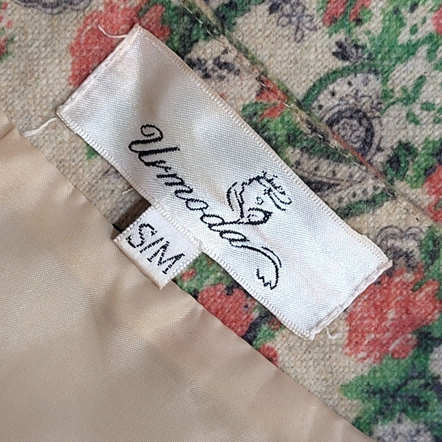 Urmoda 80s Floral Open Front Beige Short Sleeve Jacket Uk Women's Size Small