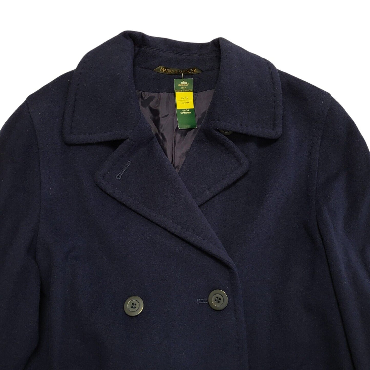 Marks & Spencer Vintage 90s Navy Blue Button Over Coat Women's Size 16 Bnwt