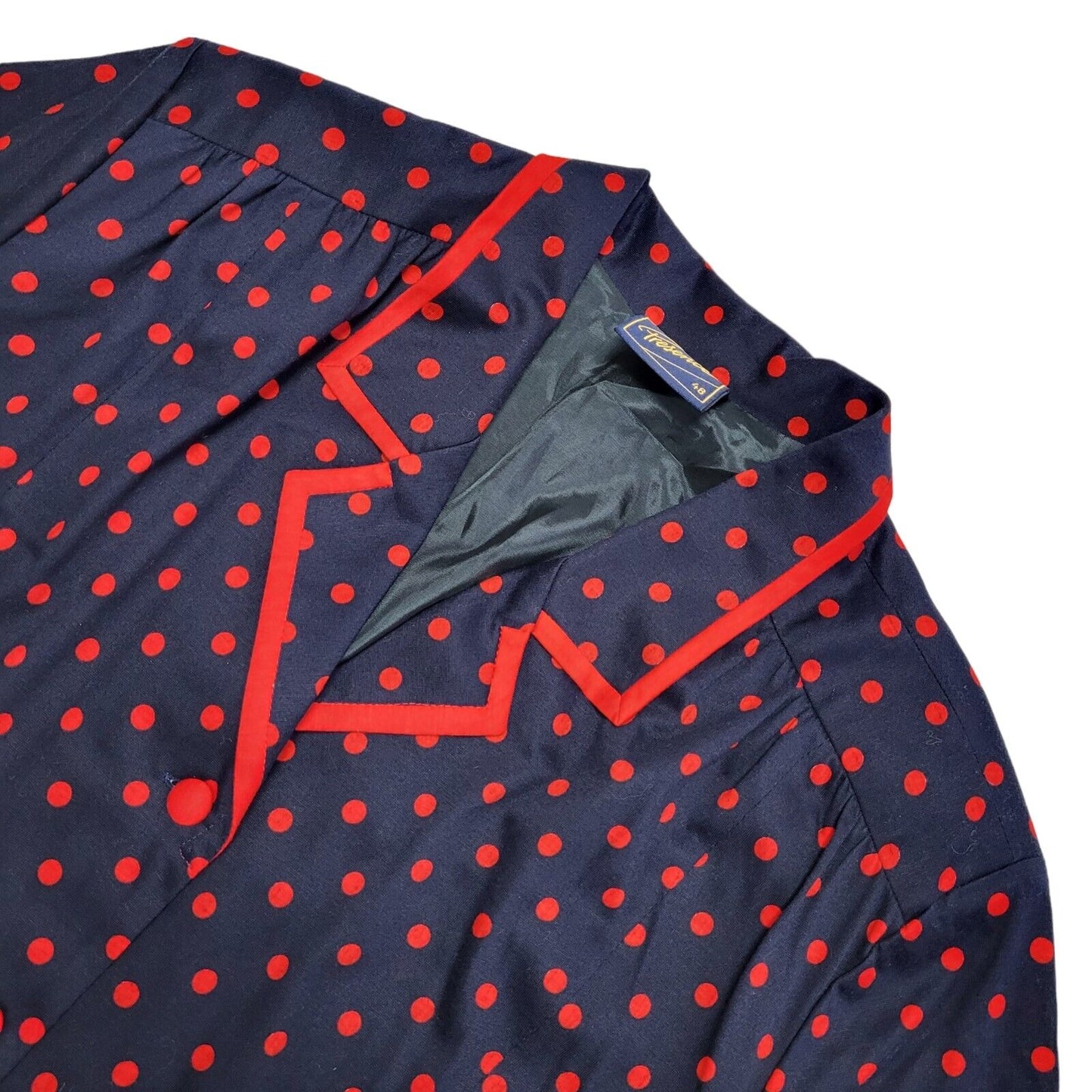Presence Vintage 80s Blue Red Polka Short Sleeve Daywear Dress Uk Women's 18