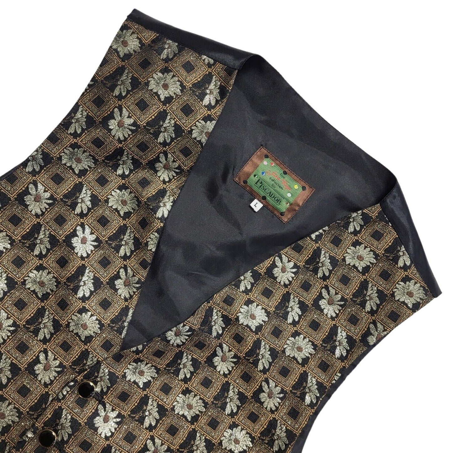 Piscador John Virgo Snooker Vintage 90's Black & Gold Floral Waistcoat Men's L