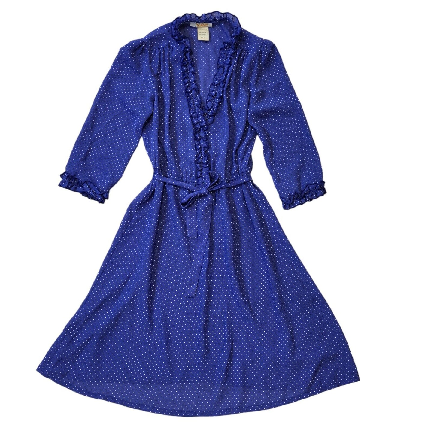 70s Vintage Berkertex Blue & White Polka Dot Daywear Dress Women's Size 12 Eu 40