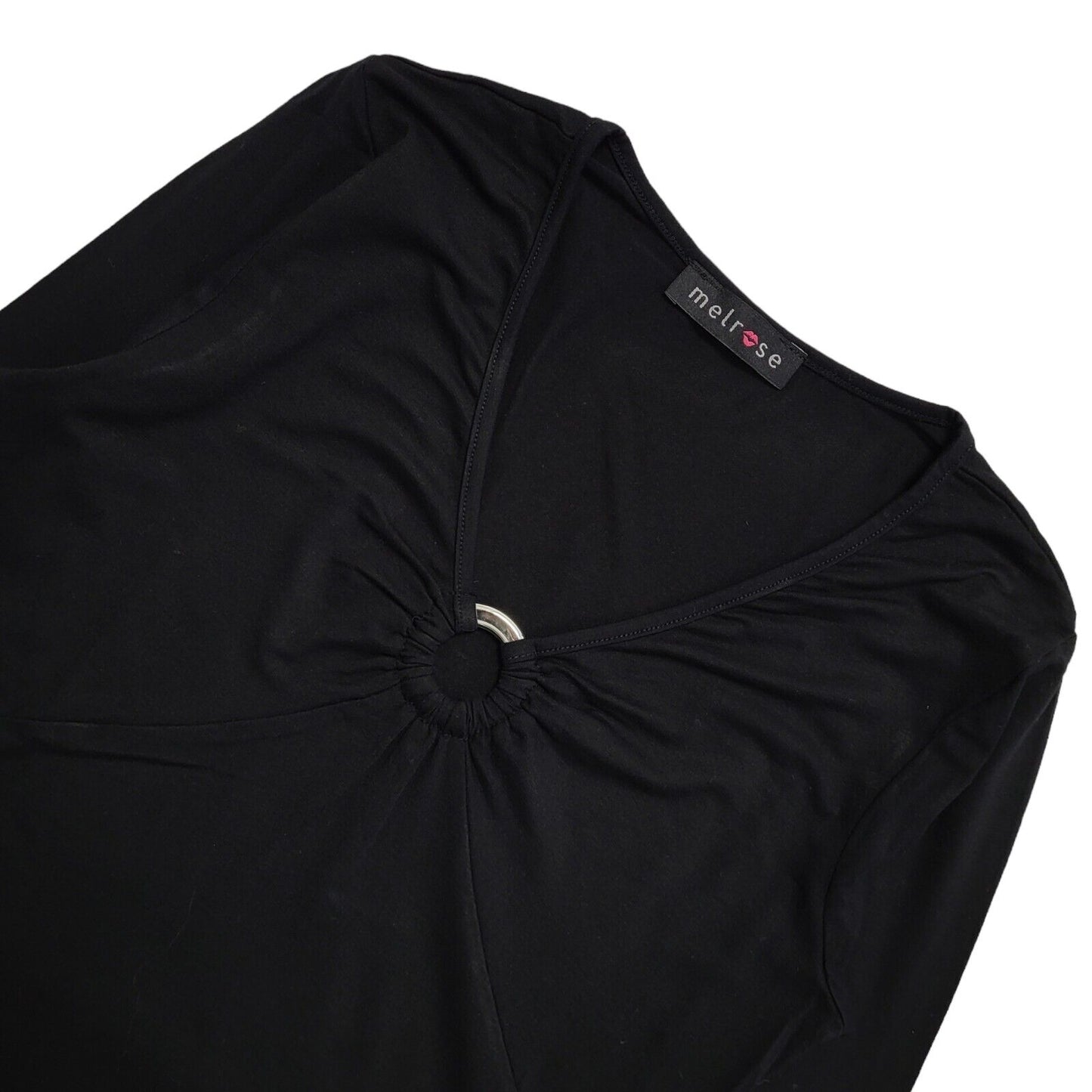 Melrose Vintage Y2K Black Metal Ring Detail Flared Sleeve Top Womens UK Size 10?