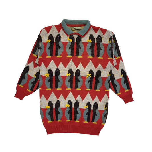 Nicolucci 80s Vintage Red Penguin Knitted Jumper Uk Women's Size 16