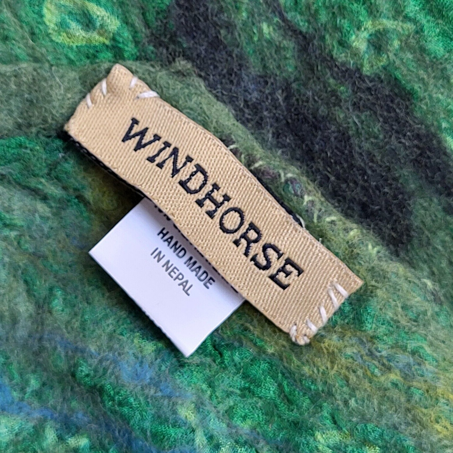 Windhorse Green Vintage Y2K Rectangle Scarf UK Women's 70'' X 12''