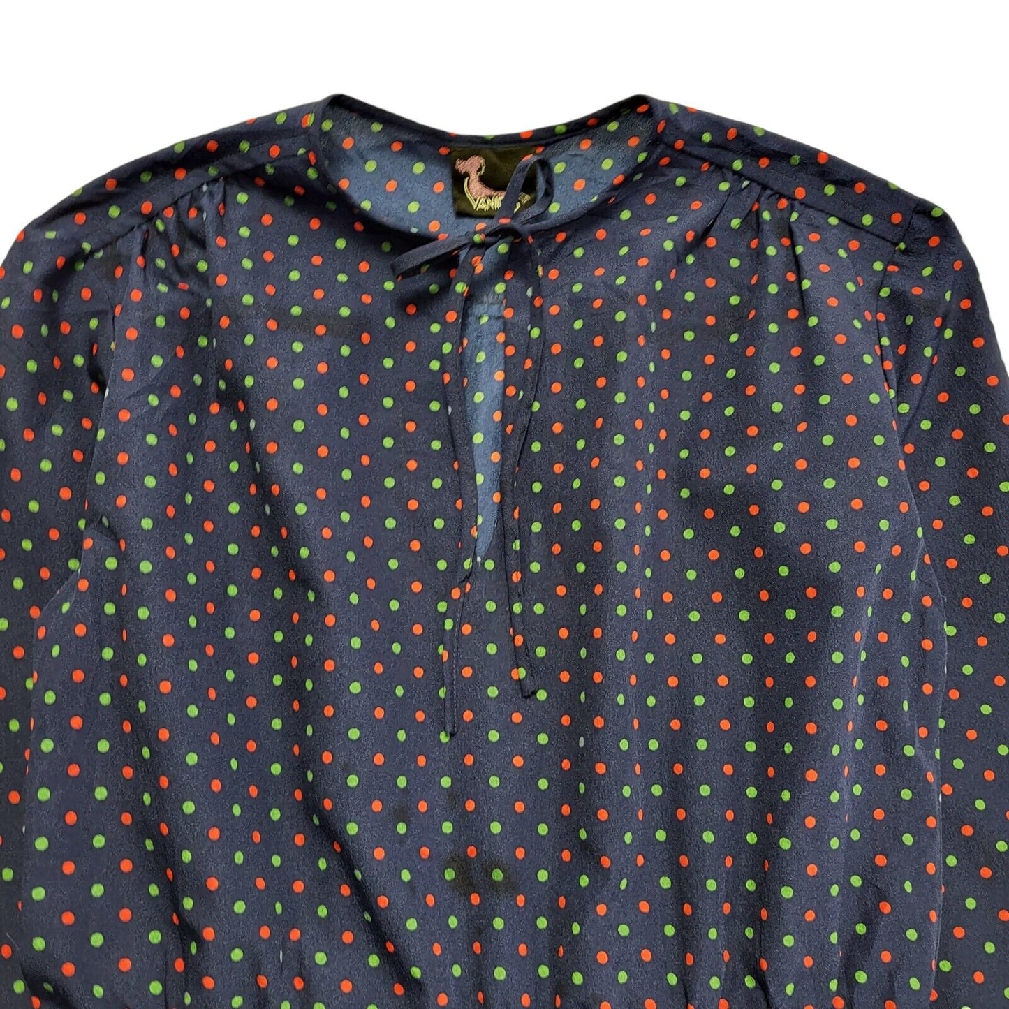 70s Vintage Vanidas Navy Polka Dot Daywear Dress Women's 10