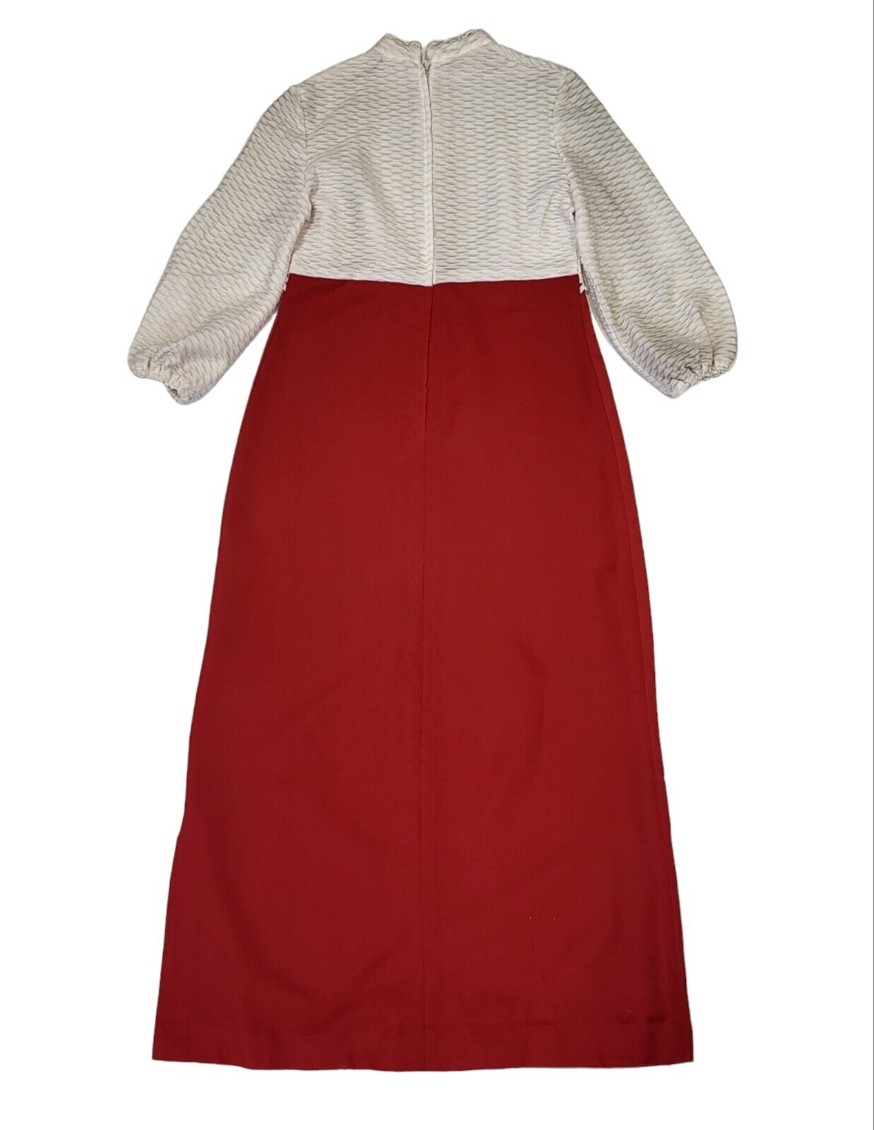70s Vintage White & Red Balloon Sleeve Maxi Dress Women's Size 12