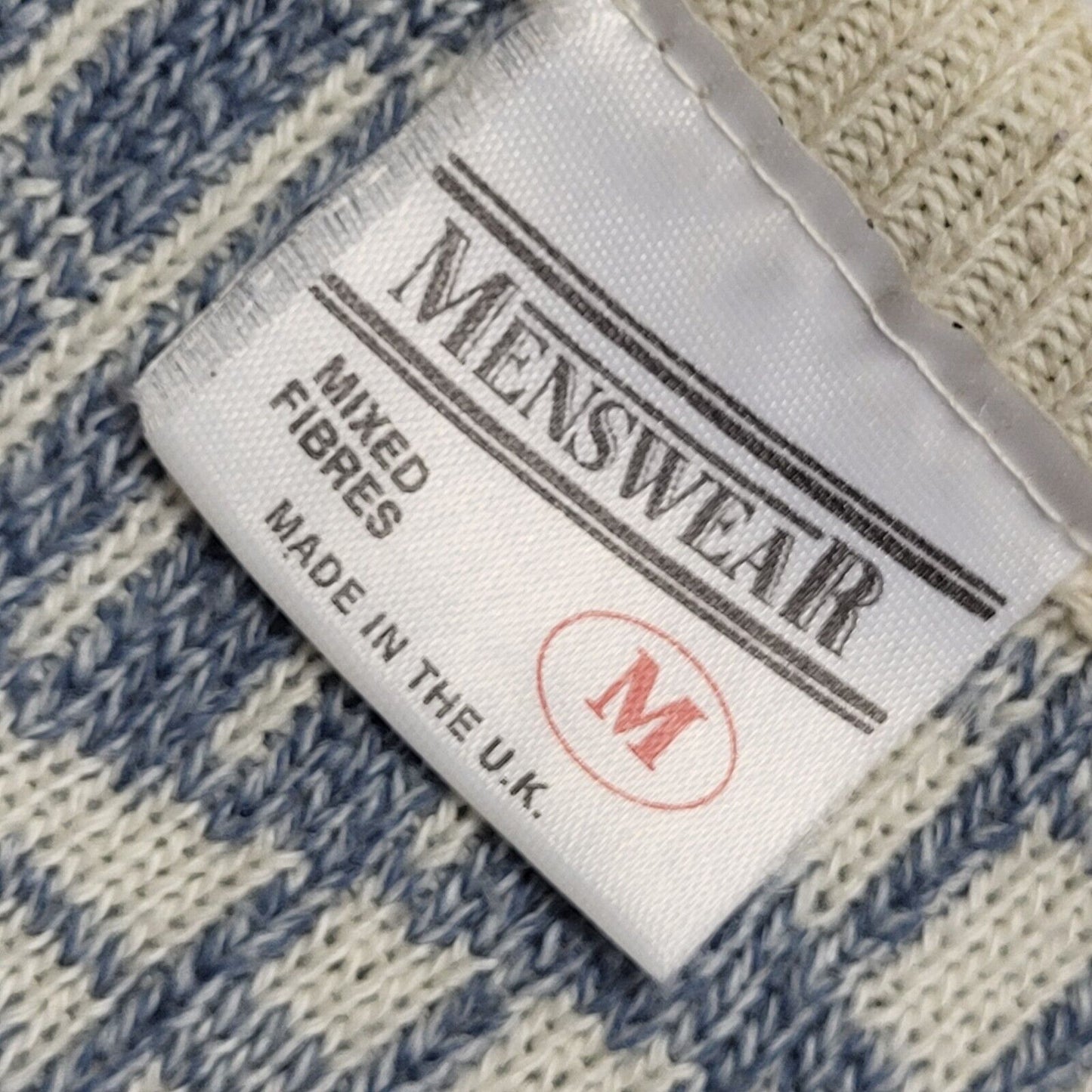 Menswear Vintage 80's Blue & White V-Neck Jumper Mens UK M