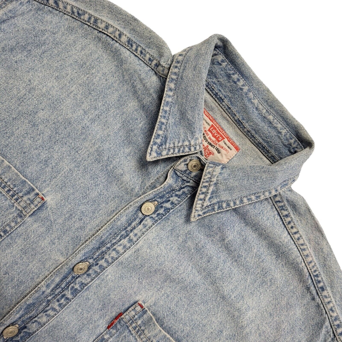 Levi's Vintage 90s Light Blue Long Sleeve Denim Shirt Uk Men's Size L