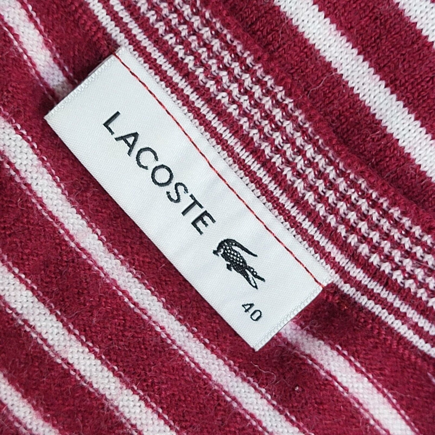Lacoste Vintage 90's Red & White V-Neck Jumper UK Women's Size 10/12