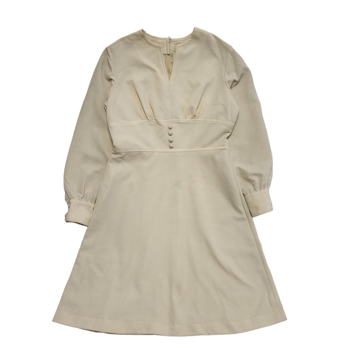 70s Vintage Devonshire Lady Cream Long Sleeved Fit t& Flare Dress Women's 16
