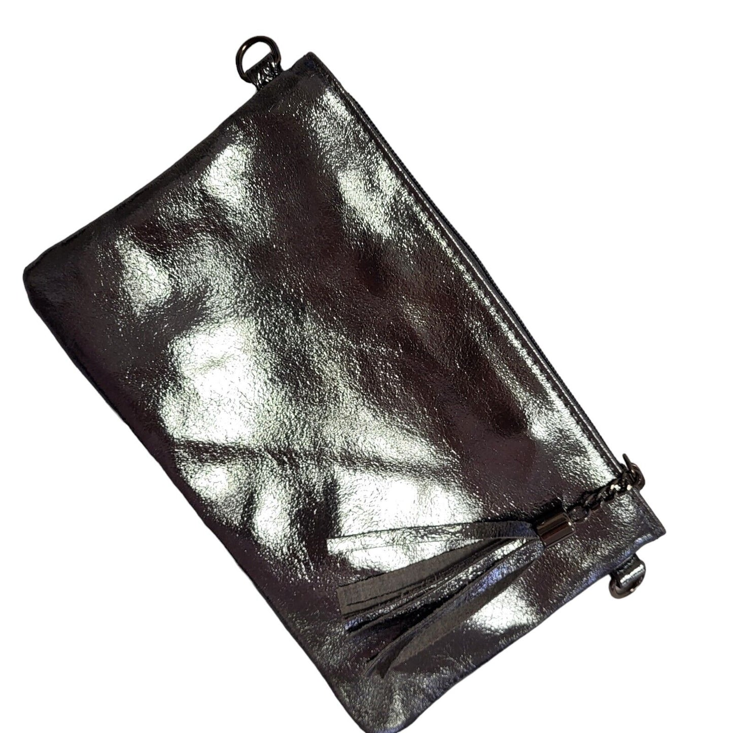 Borse In Pelle Leather Silver Leather Shoulder Hand Bag Uk Women's Size 6" x 9"