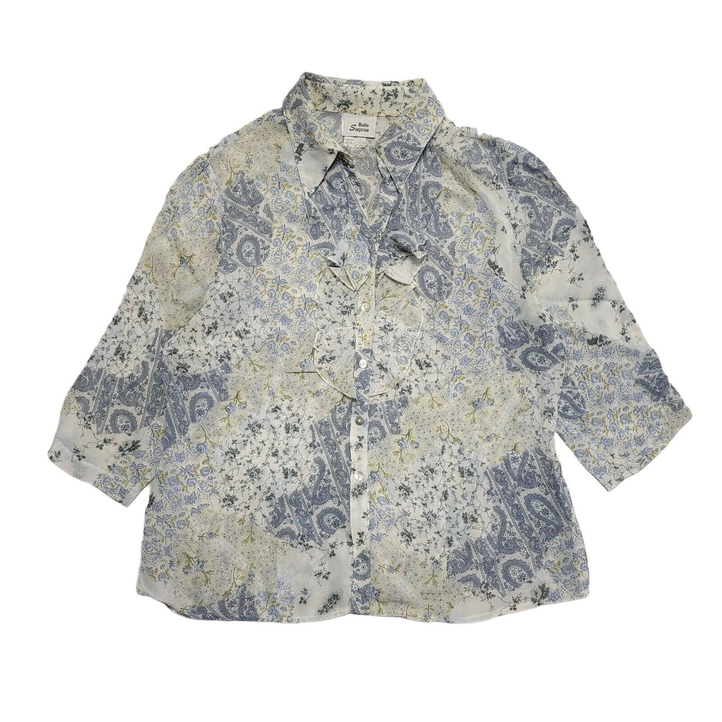 Belle Surprise Y2k Blue 3/4 Sleeve Floral Blouse Uk Women's size 18