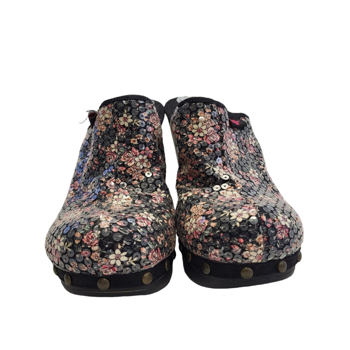 Rocket Dog Black Pink Floral Slip-on Heels Shoes Uk Women's Size 6