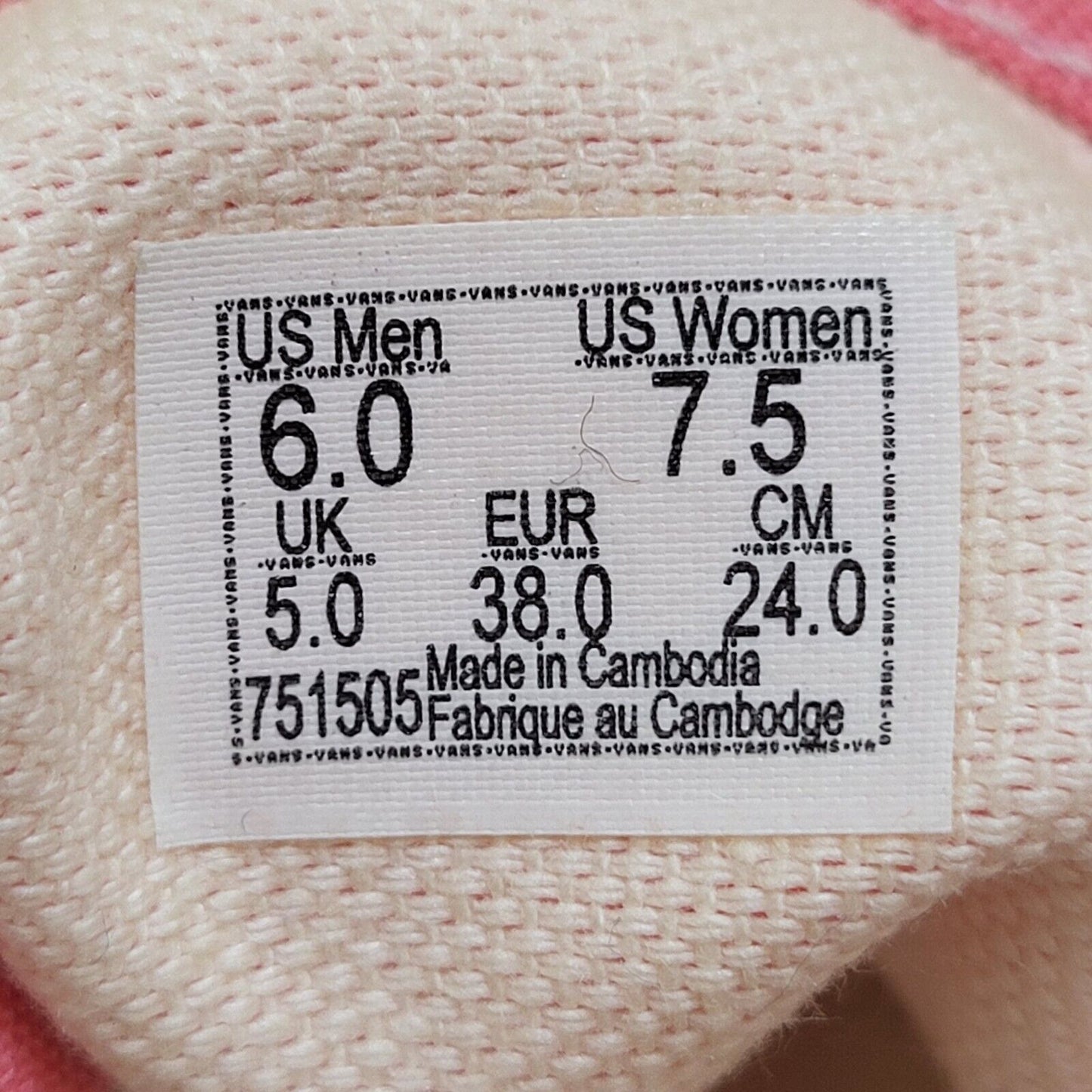 Vans Pink & White Lace-up Sports Casual Trainers Uk Women's Size 5