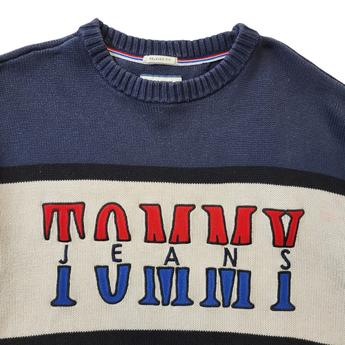 Tommy Jeans Blue & Grey Crew Neck Cotton Jumper Men's Size S