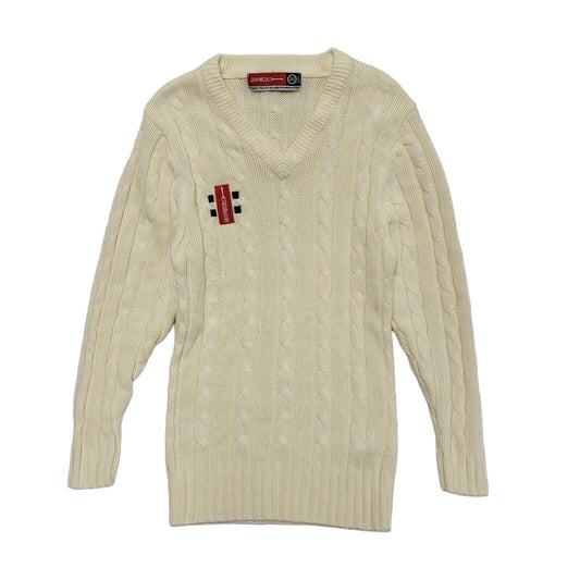 Grey Nicolls Vintage 80's Cricket Cream V-Neck Knitted Jumper Mens UK Size XS