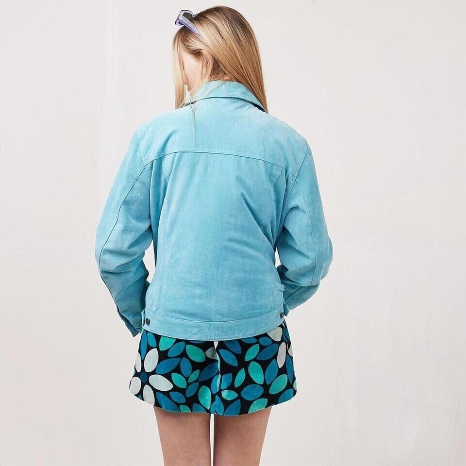 Charter Club Blue 90s Vintage Suede Leather Jacket Uk Women's Size XL