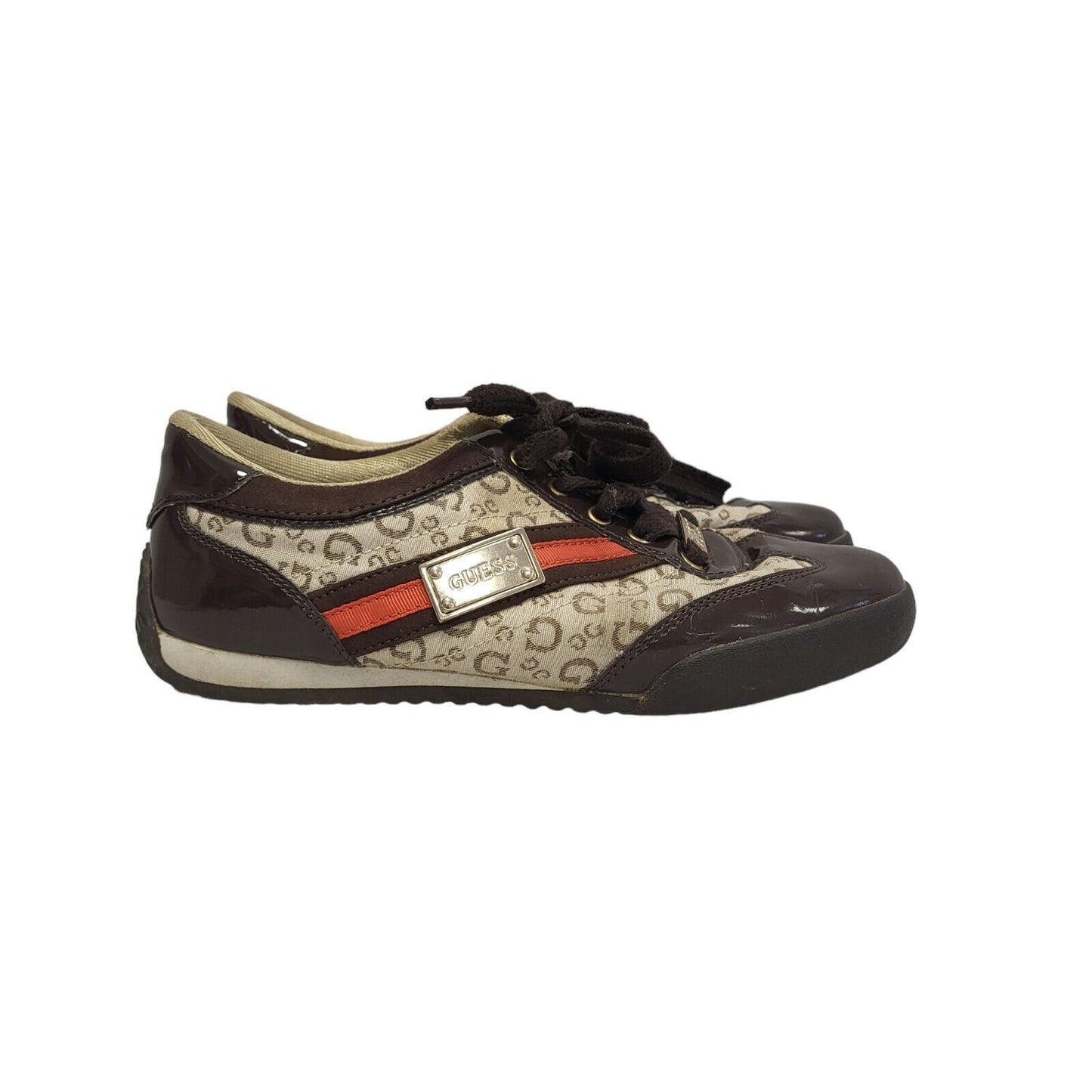 Guess Brown Patent Leather Canvas Trainers Women's Uk 4.5 Eu 37.5