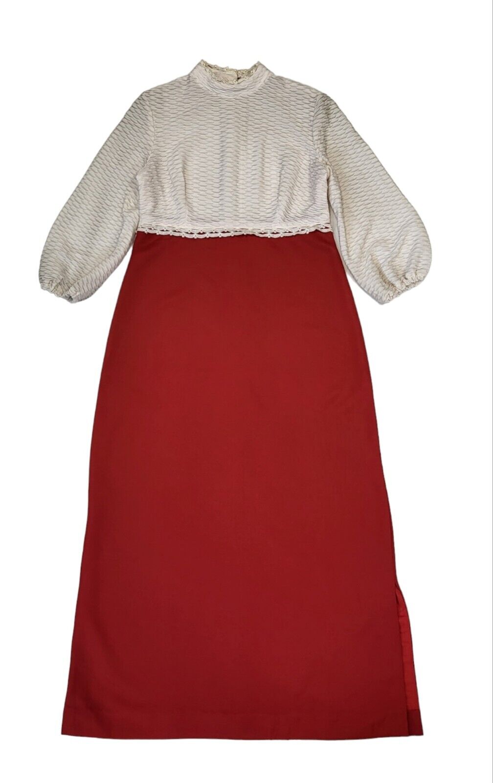 70s Vintage White & Red Balloon Sleeve Maxi Dress Women's Size 12