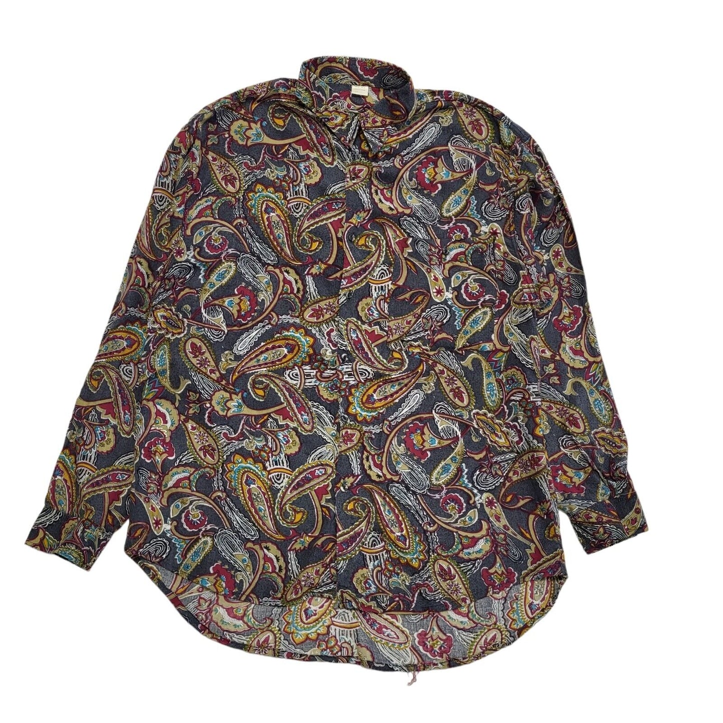 Vintage 90's Black Red Paisley Long Sleeve Shirt Men's UK L
